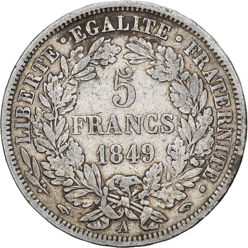 France, 5 Francs, Cérès, 1849, Paris, Main et Main, Silver, VF(30-35)