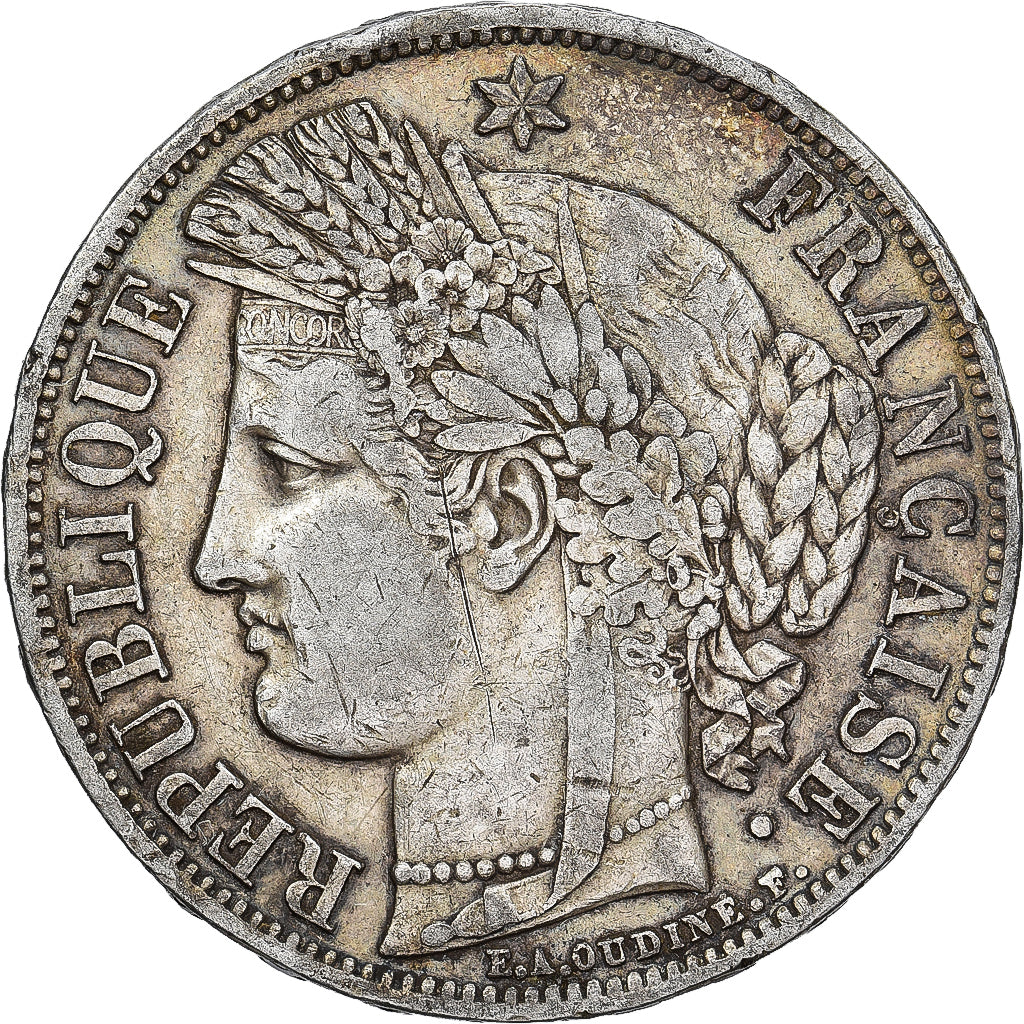 França, 5 Francs, Cérès, 1849, Paris, main-chien, Prata, EF(40-45)