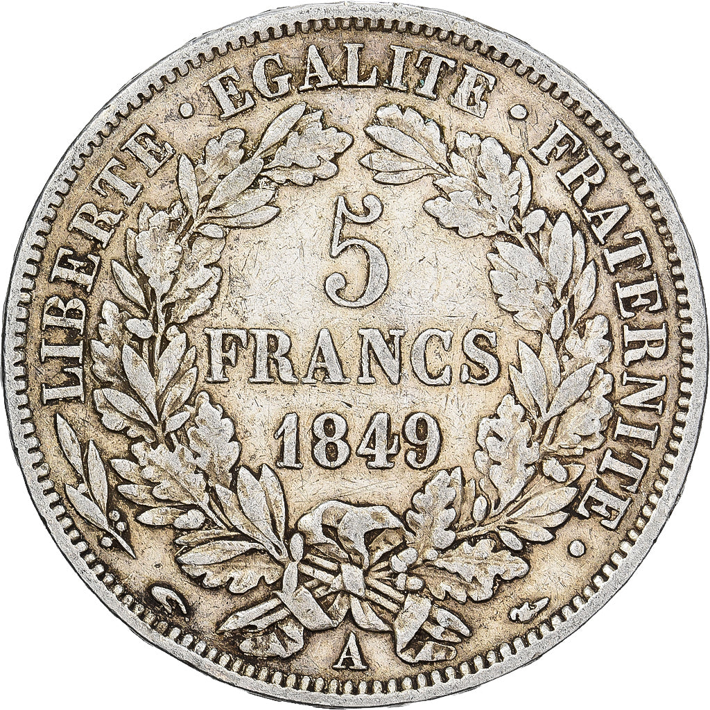 Francia, 5 Francs, Cérès, 1849, Paris, main-chien, Argento, BB, Gadoury:719