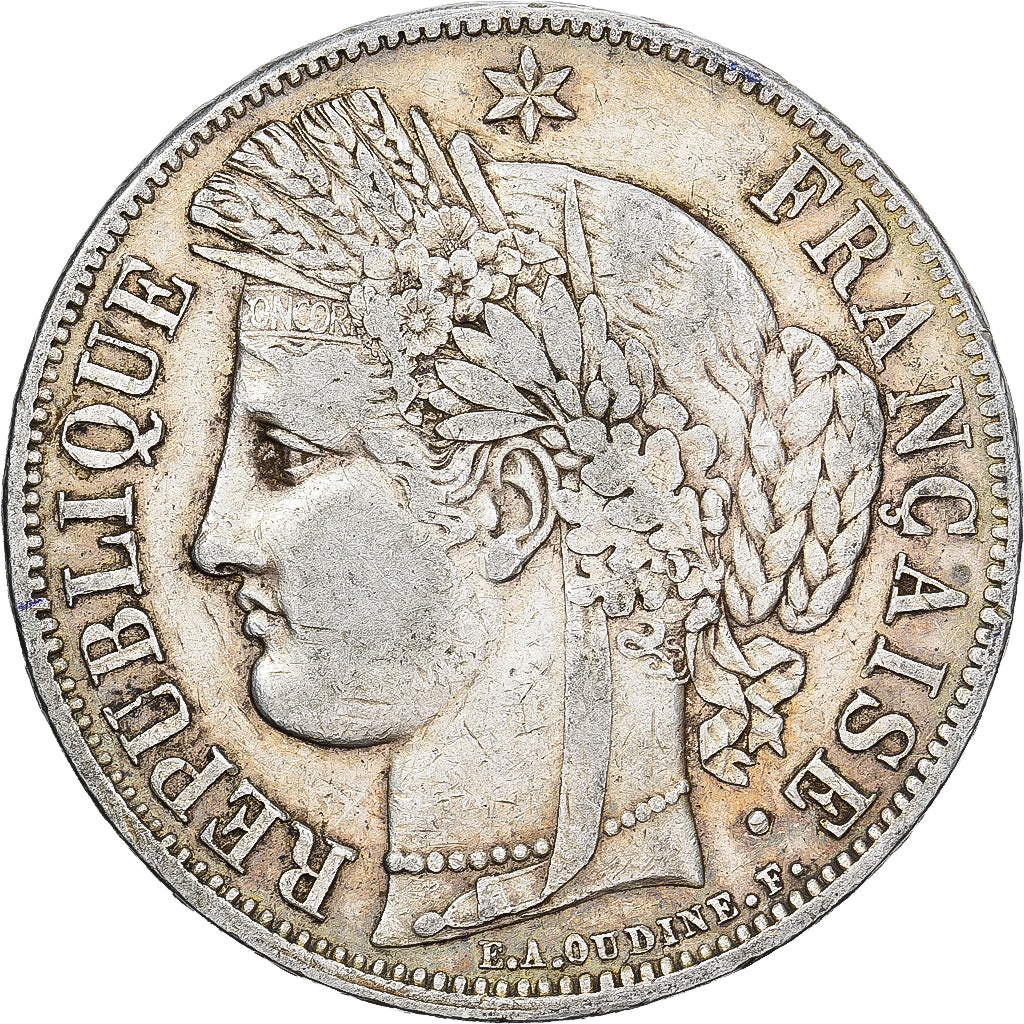 Francia, 5 Francs, Cérès, 1850, Paris, main-chien, Plata, MBC, KM:761.1
