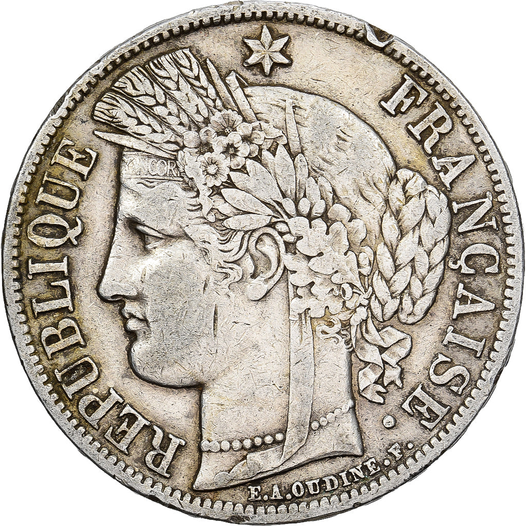 France, 5 Francs, Cérès, 1851, Paris, main-chien, Silver, EF(40-45)