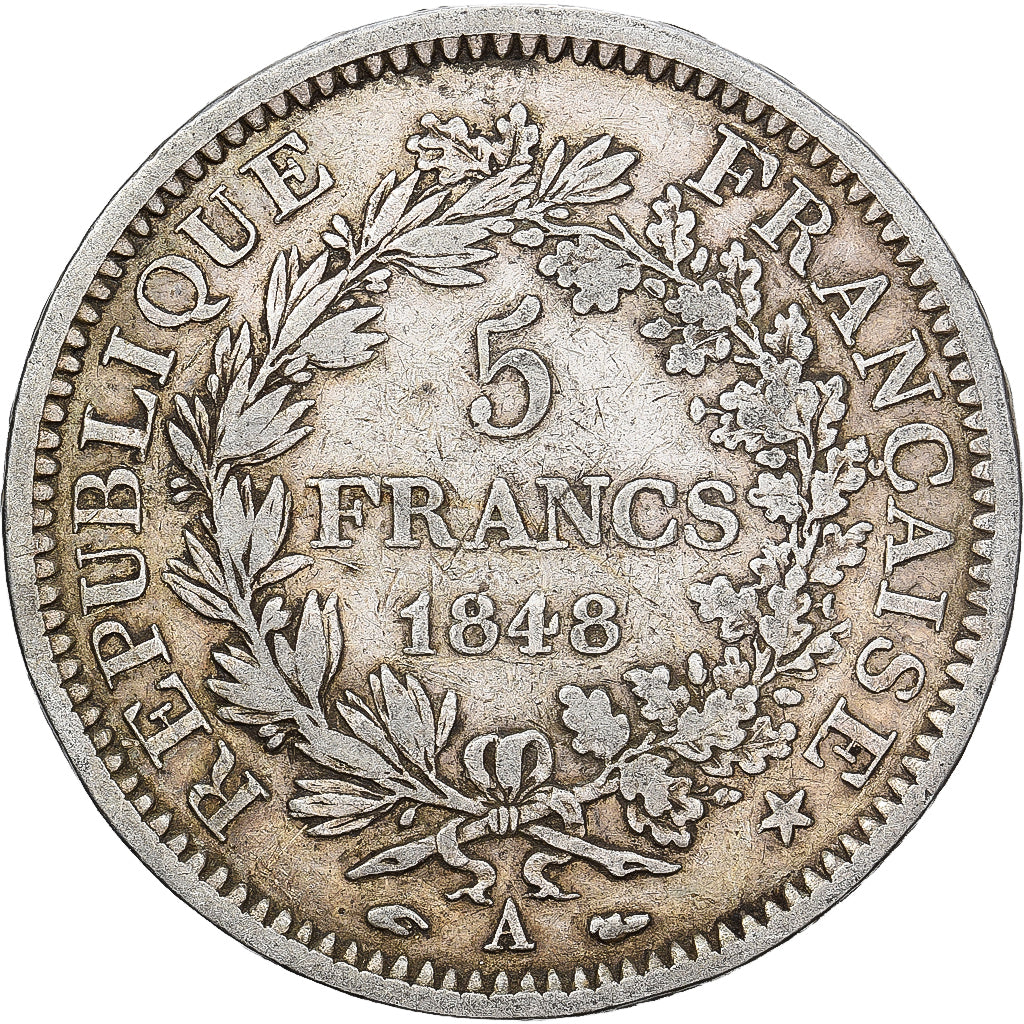 França, 5 Francs, Hercule, 1848, Paris, Prata, VF(30-35), Gadoury:683, KM:756.1