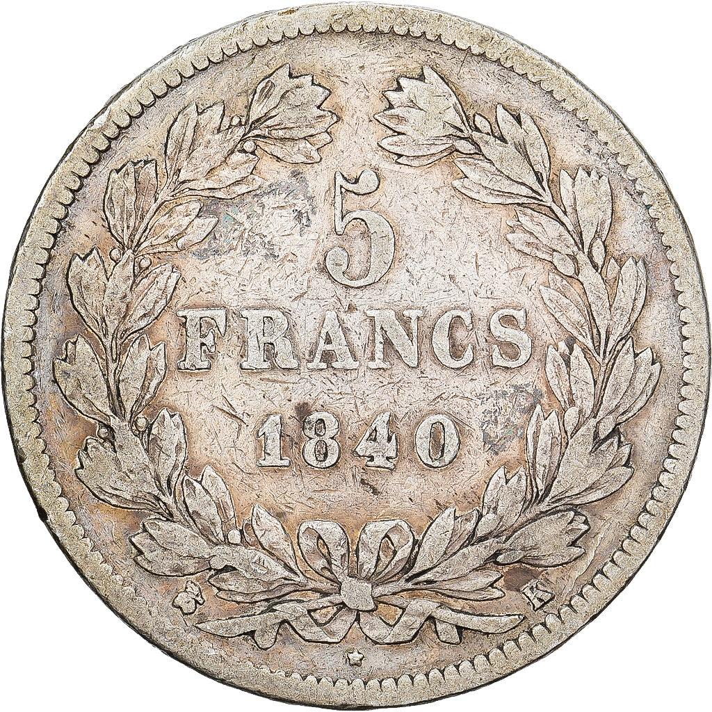France, Louis Philippe I, 5 Francs, 1840, Bordeaux, Silver, VF(20-25)