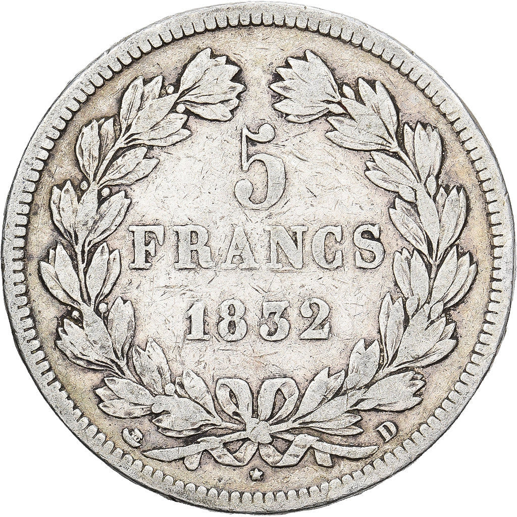 France, Louis Philippe I, 5 Francs, 1832, Lyon, Silver, VF(20-25), Gadoury:678