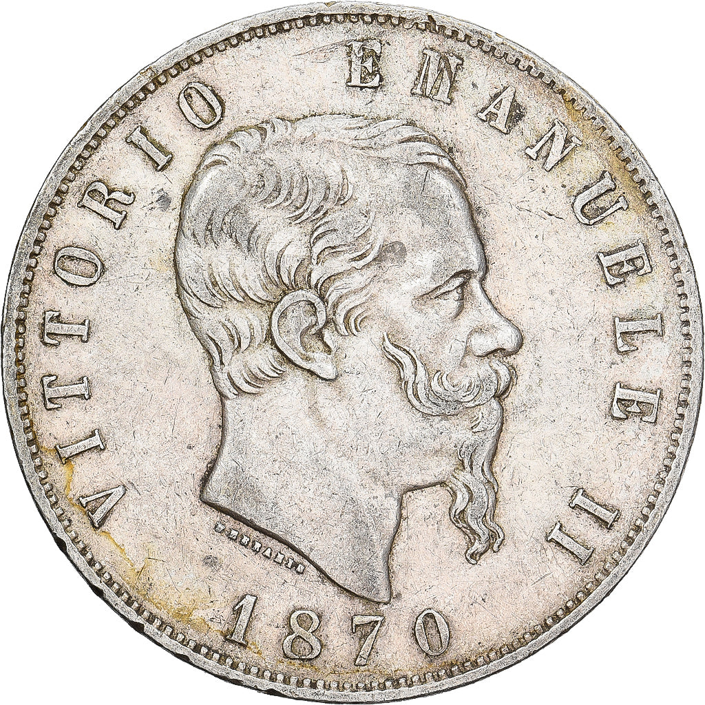 Italy, Vittorio Emanuele II, 5 Lire, 1870, Milan, Silver, EF(40-45), KM:8.3