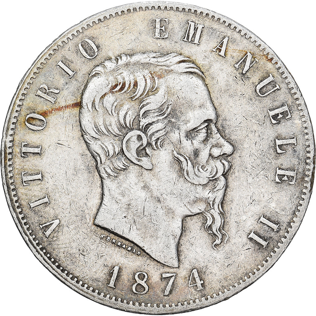 Italy, Vittorio Emanuele II, 5 Lire, 1874, Milan, Silver, VF(30-35), KM:8.3