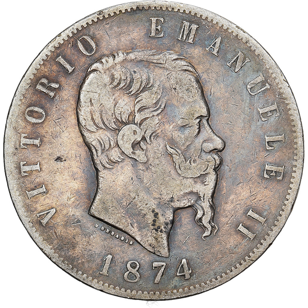 Italy, Vittorio Emanuele II, 5 Lire, 1874, Milan, Silver, VF(30-35), KM:8.3