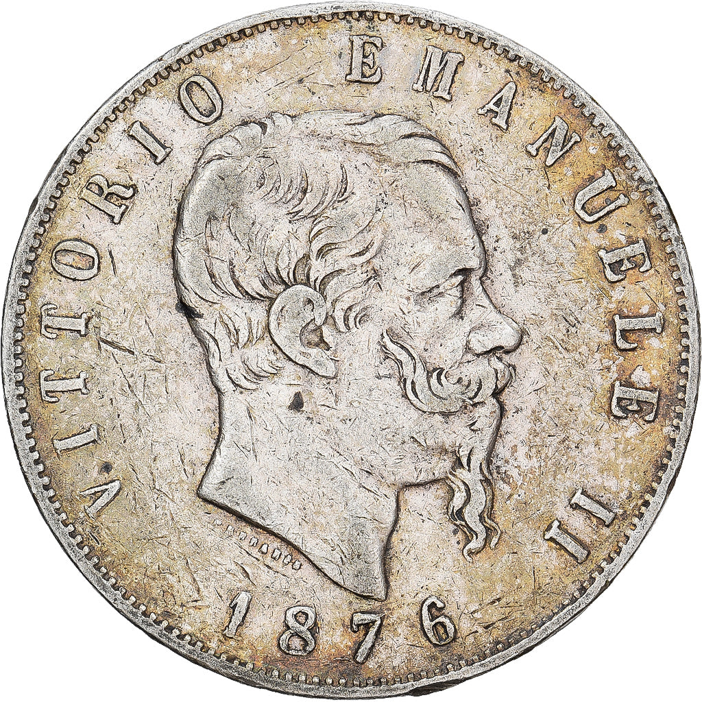 Włochy, Vittorio Emanuele II, 5 Lire, 1876, Rome, Srebro, EF(40-45), KM:8.4