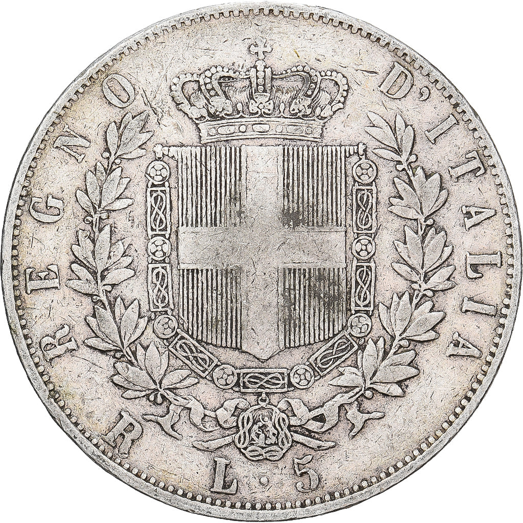 Włochy, Vittorio Emanuele II, 5 Lire, 1876, Rome, Srebro, EF(40-45), KM:8.4