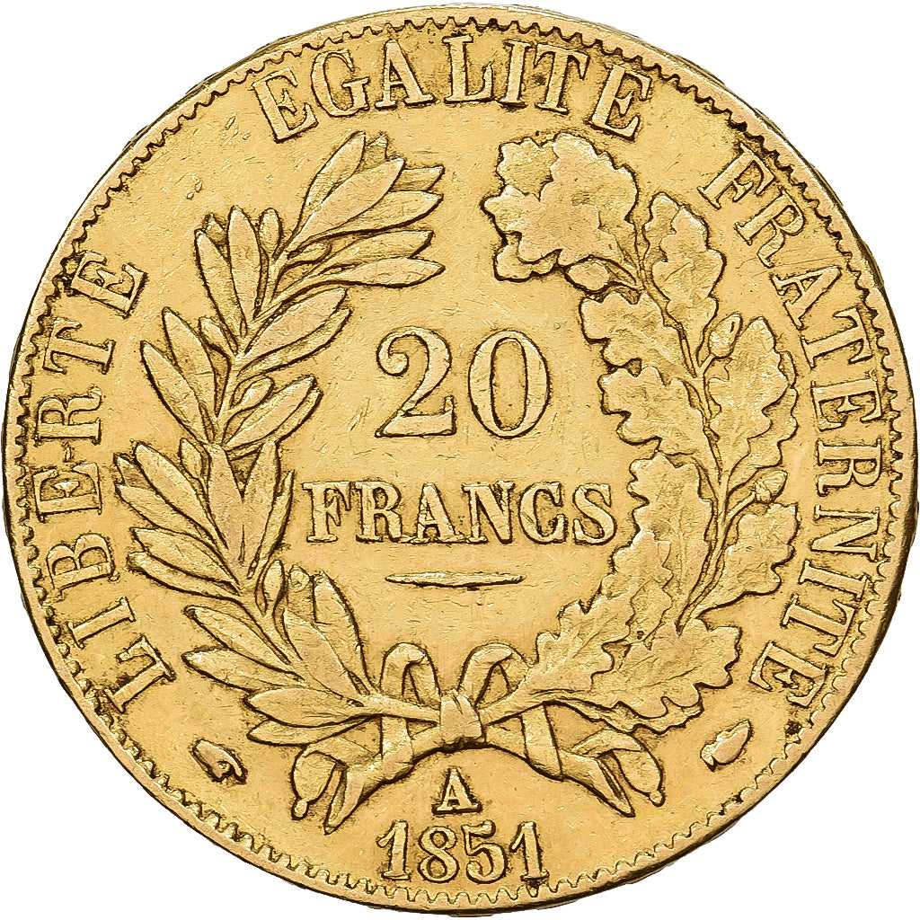 França, 20 Francs, Cérès, 1851, Paris, Dourado, AU(50-53), Gadoury:1059