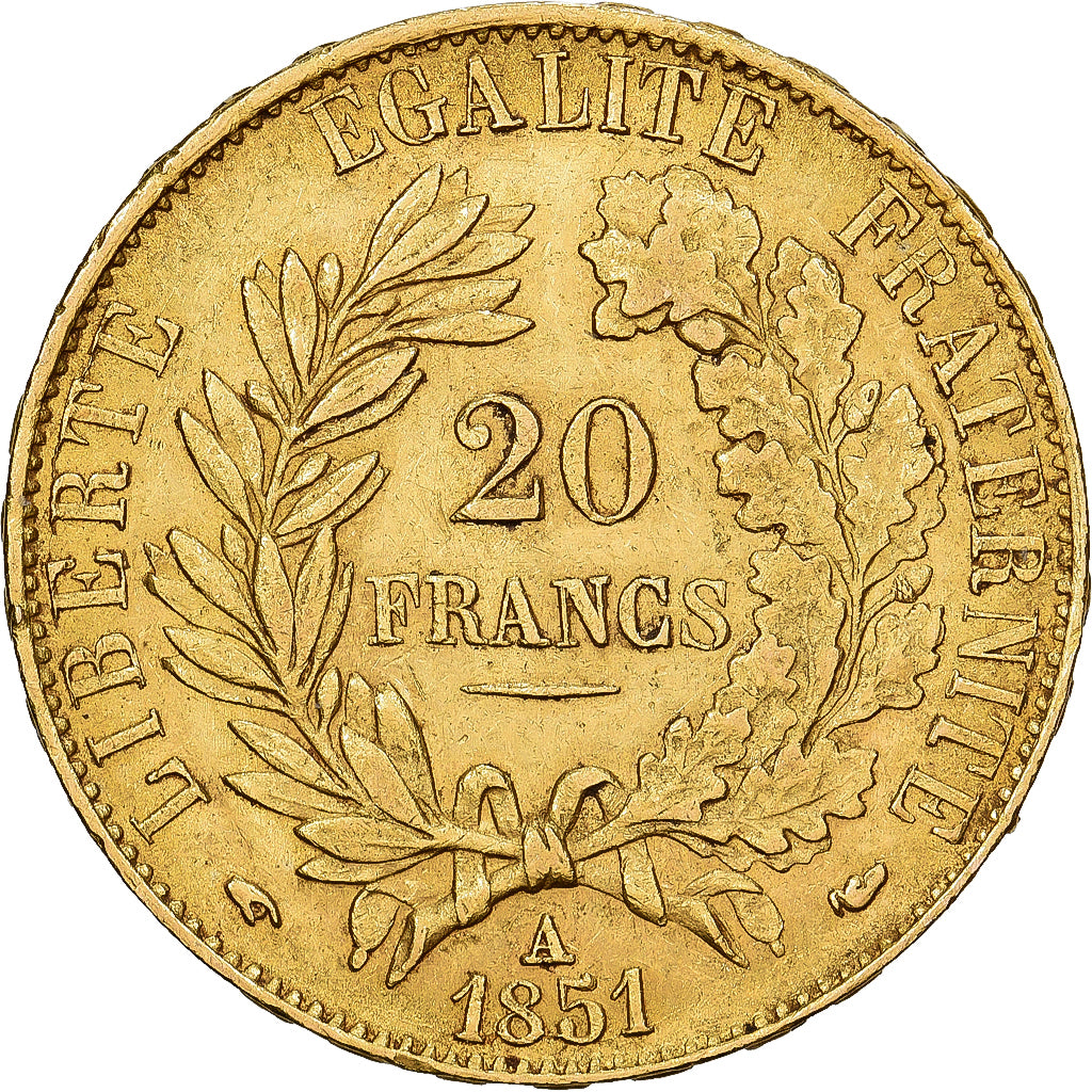 France, 20 Francs, Cérès, 1851, Paris, Or, SUP, Gadoury:1059, KM:762