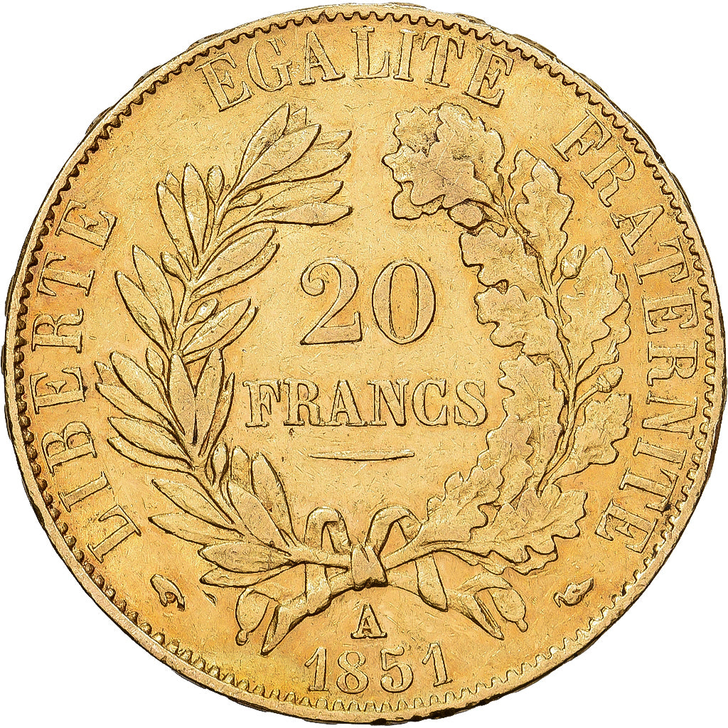 France, 20 Francs, Cérès, 1851, Paris, Or, SUP, Gadoury:1059, KM:762