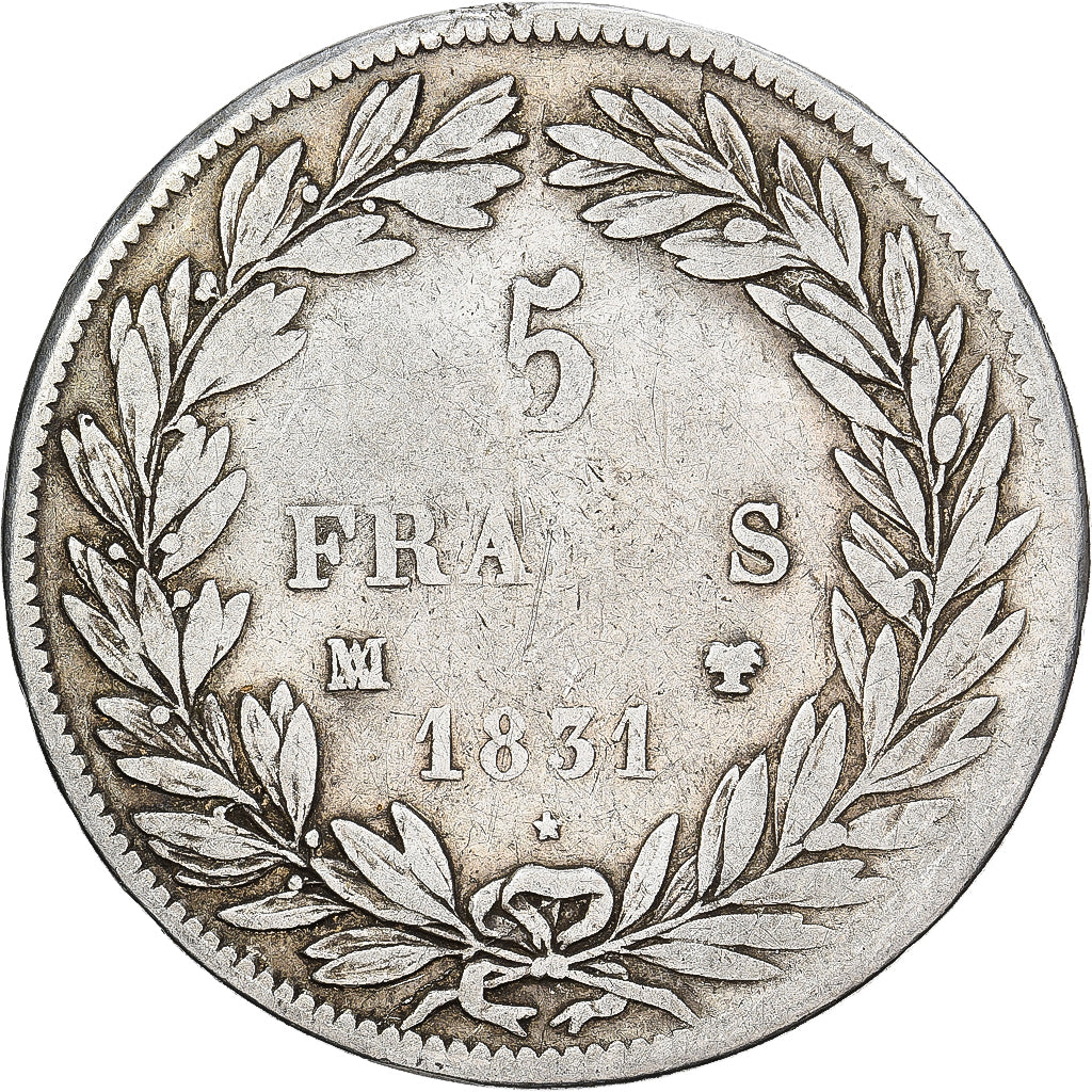 Francja, Louis Philippe I, 5 Francs, 1831, Marseille, Srebro, VF(20-25)