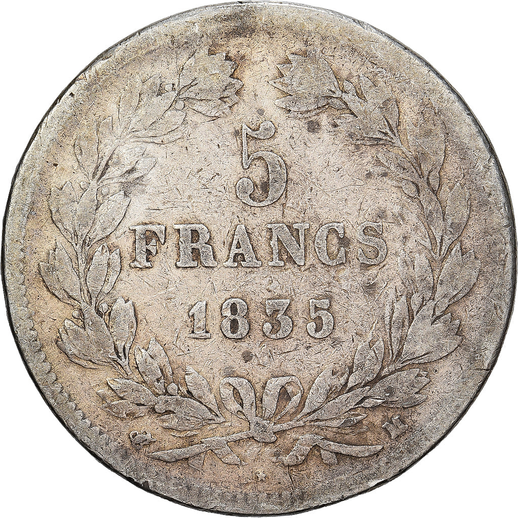 France, Louis Philippe I, 5 Francs, 1835, Toulouse, Silver, VF(20-25)