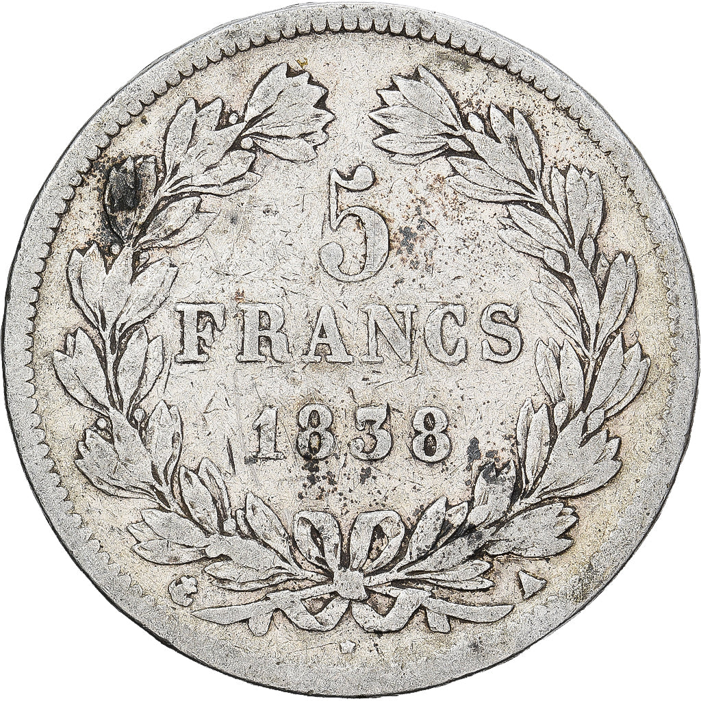 France, Louis Philippe I, 5 Francs, 1838, Paris, Silver, VF(20-25), Gadoury:678