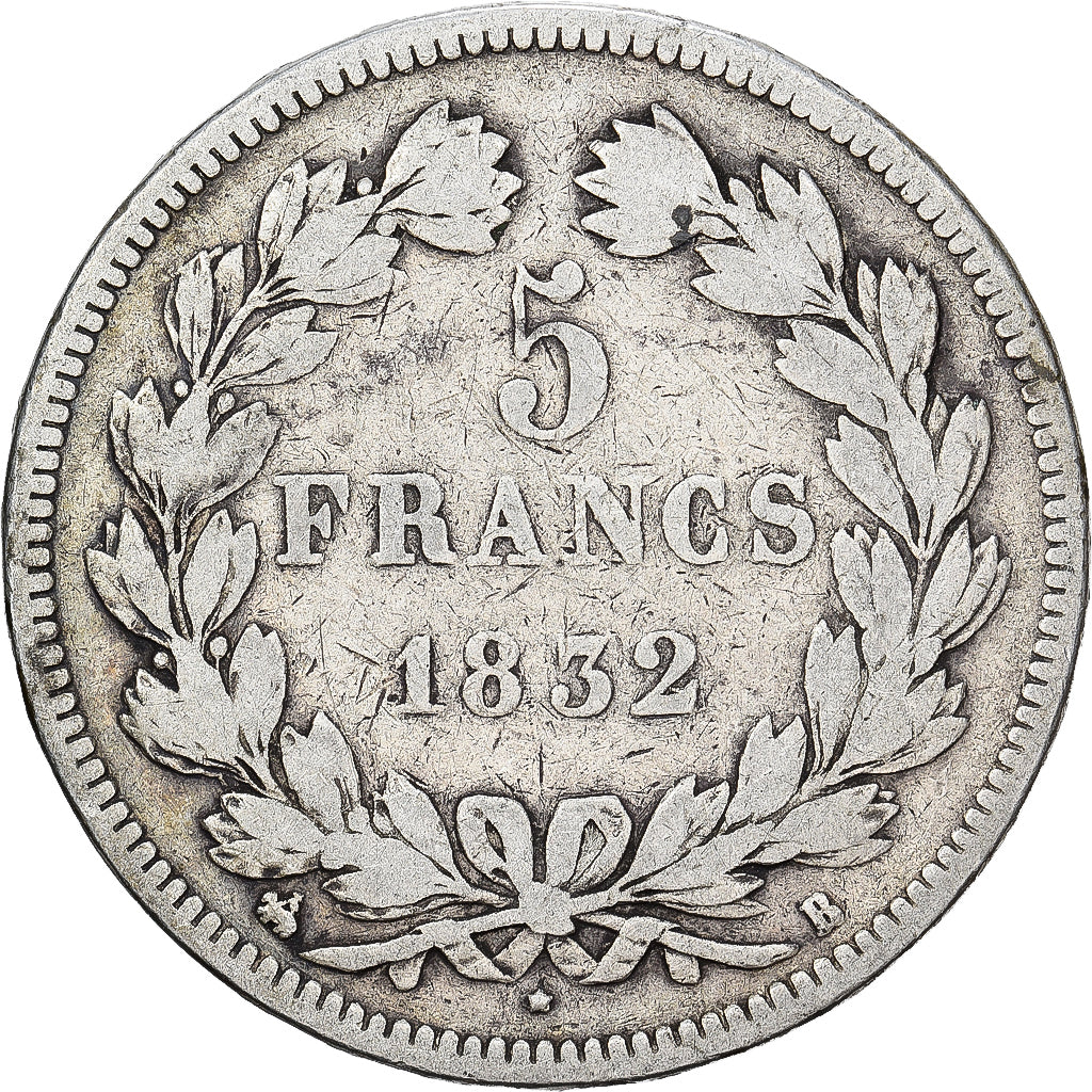 France, Louis Philippe I, 5 Francs, 1832, Rouen, Silver, VF(20-25), Gadoury:678
