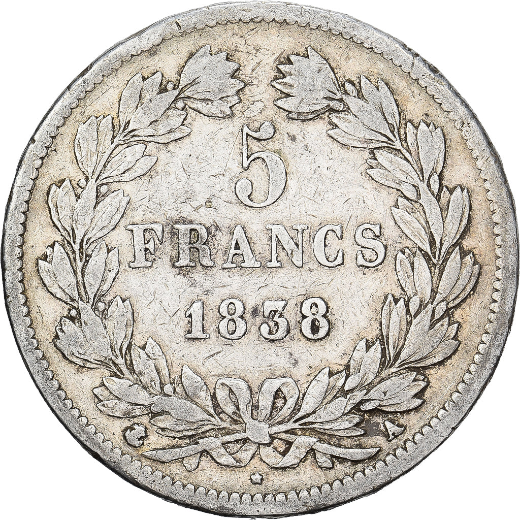France, Louis-Philippe Ier, 5 Francs, 1838, Paris, Argent, TB+, Gadoury:678
