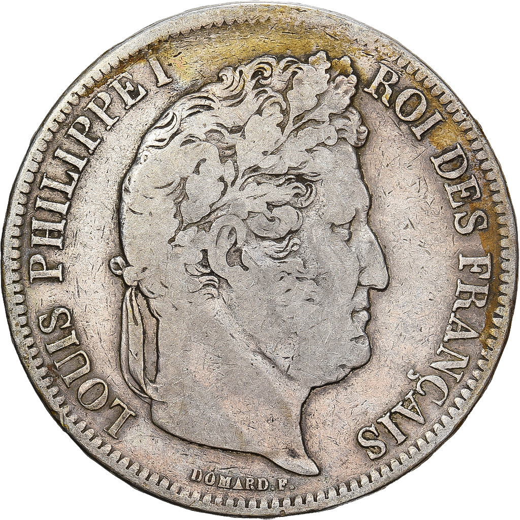 Francia, Louis Philippe I, 5 Francs, 1836, Marseille, Plata, BC+, Gadoury:678