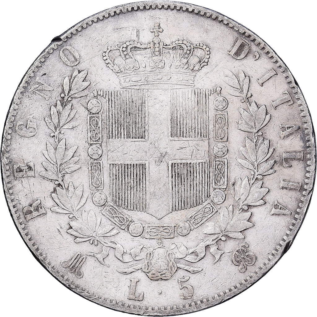 Włochy, Vittorio Emanuele II, 5 Lire, 1871, Milan, Srebro, VF(30-35), KM:8.3