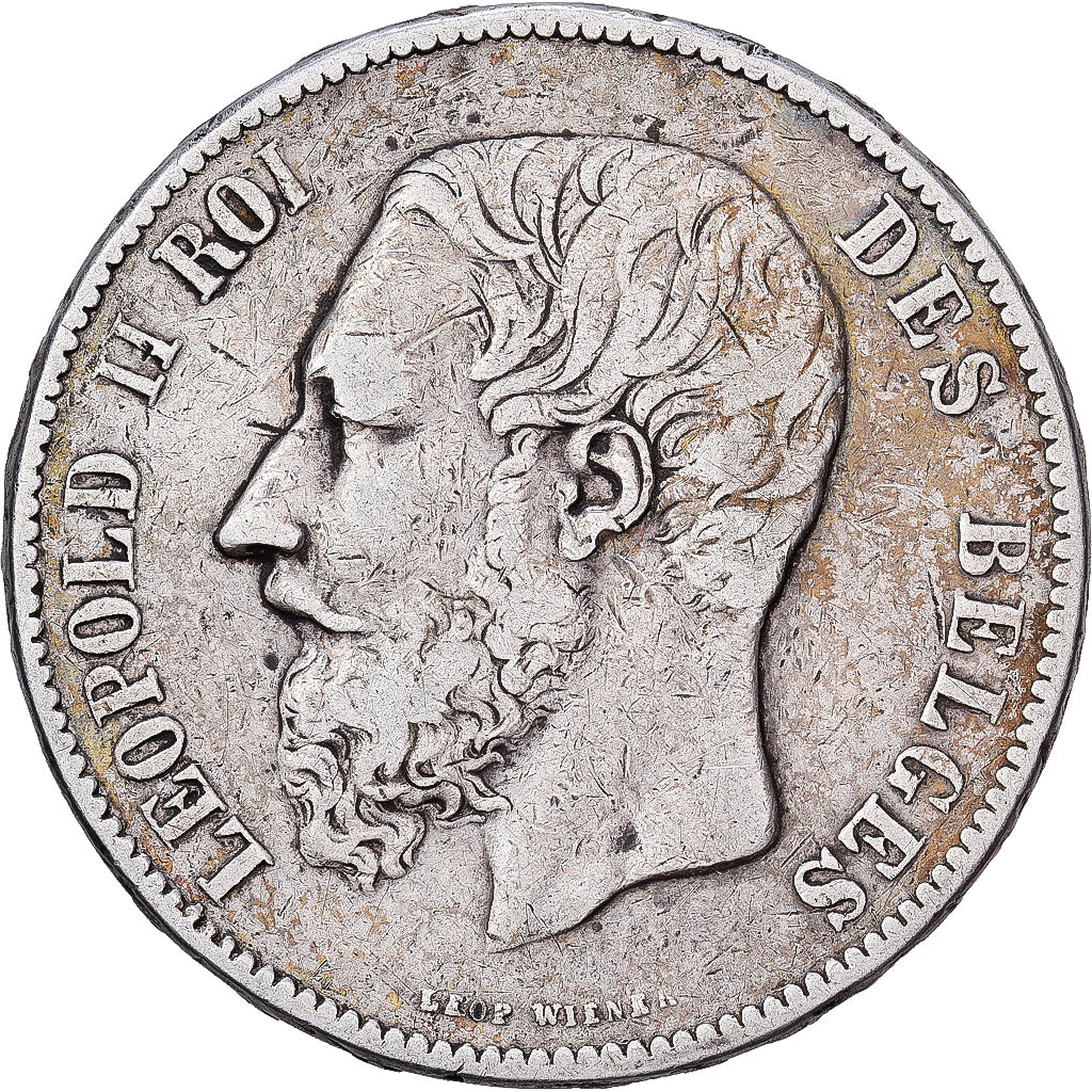 Belgia, Leopold II, 5 Francs, 5 Frank, 1876, Brussels, Srebro, VF(30-35), KM:24