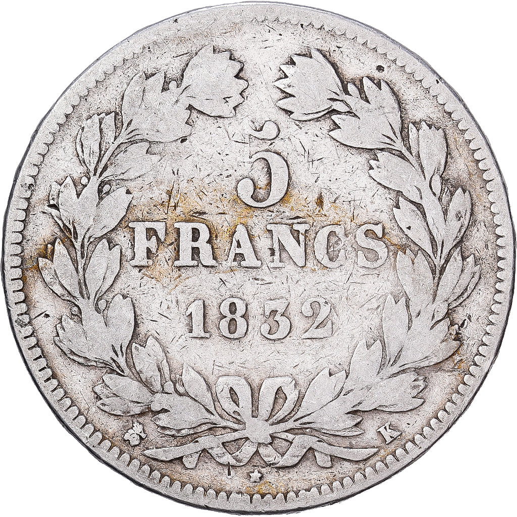 France, Louis Philippe I, 5 Francs, 1832, Bordeaux, Silver, VF(20-25)