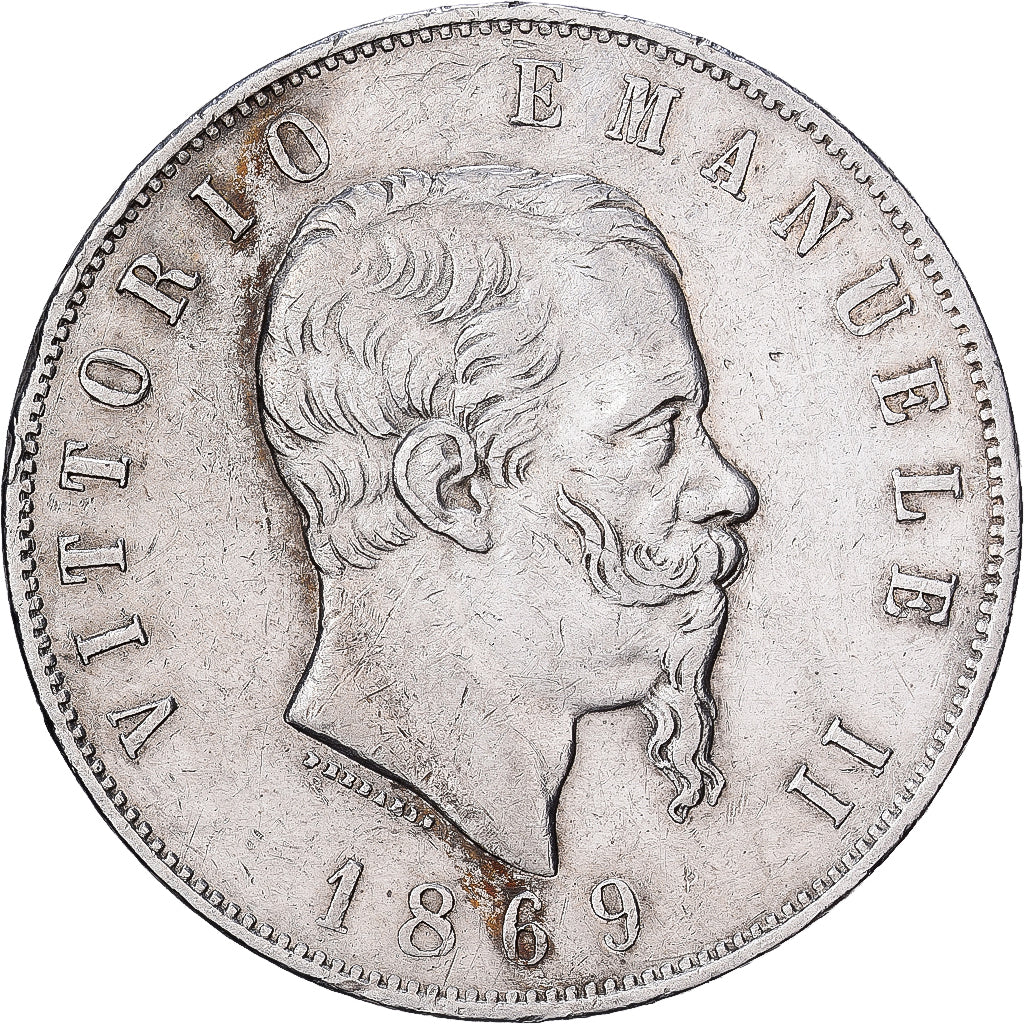 Italy, Vittorio Emanuele II, 5 Lire, 1869, Milan, Silver, EF(40-45), KM:8.3