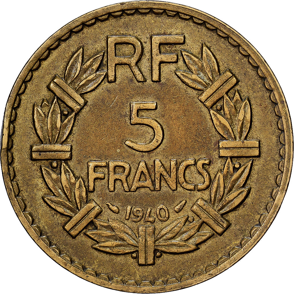 France, 5 Francs, Lavrillier, 1940, Paris, Aluminum-Bronze, EF(40-45)