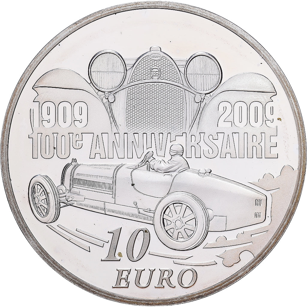 Francja, 10 Euro, Ettore Bugatti, Proof, 2009, Monnaie de Paris, Srebro