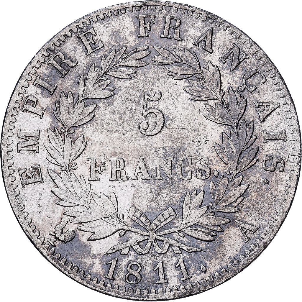 França, Napoleon I, 5 Francs, 1811, Paris, Prata, VF(30-35), Gadoury:584