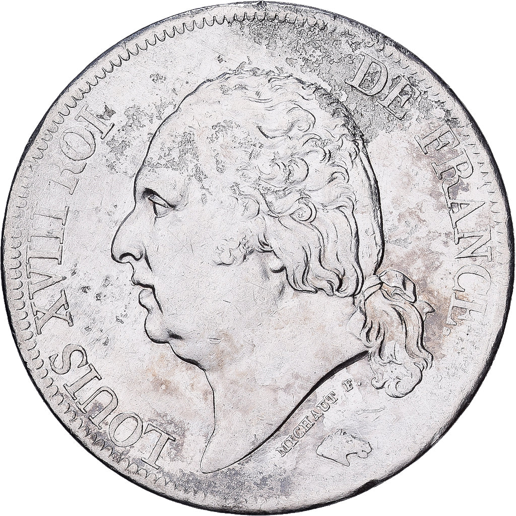 Francia, Louis XVIII, 5 Francs, 1822, Paris, Plata, BC+, Gadoury:614, KM:711.1