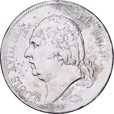 França, Louis XVIII, 5 Francs, 1822, Paris, Prata, VF(30-35), Gadoury:614