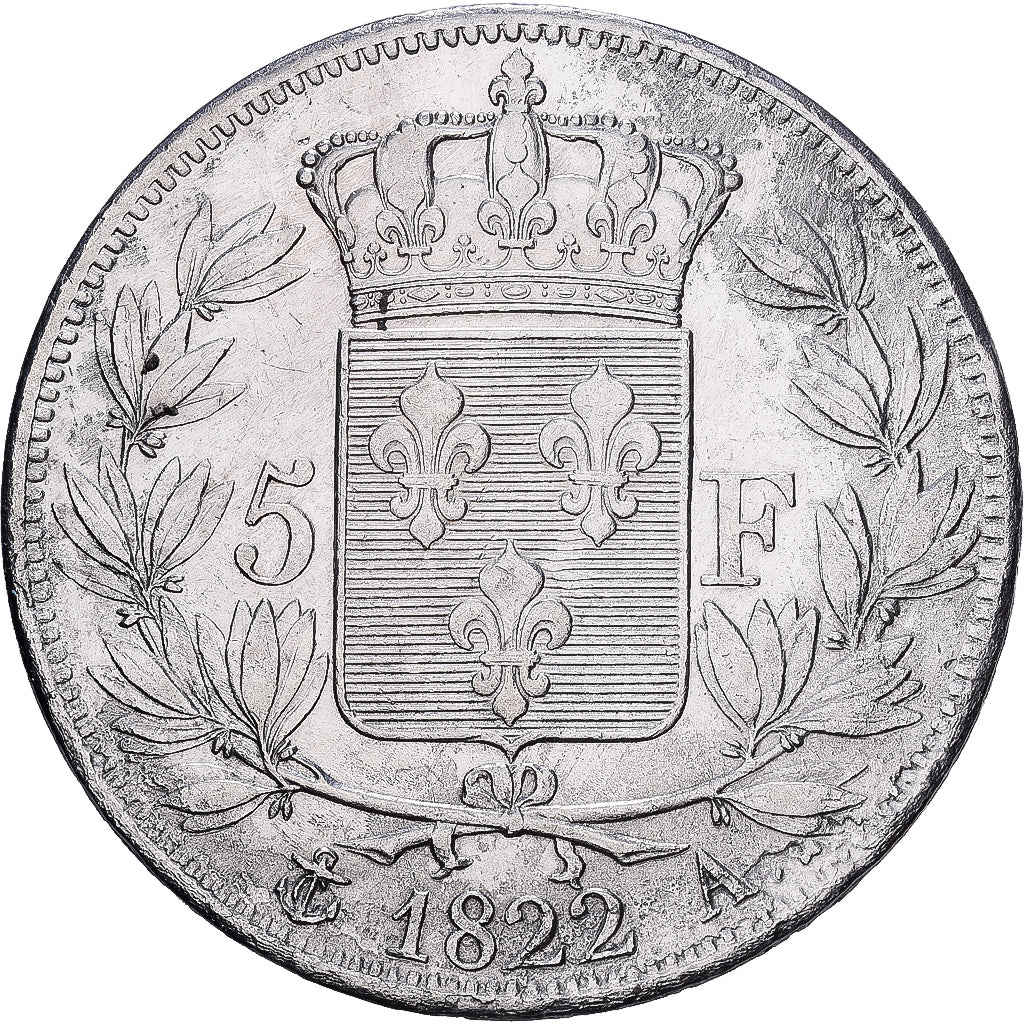 France, Louis XVIII, 5 Francs, 1822, Paris, Argent, TB+, Gadoury:614, KM:711.1