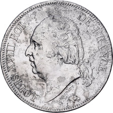 Francia, Louis XVIII, 5 Francs, 1823, Paris, Plata, BC+, Gadoury:614, KM:711.1