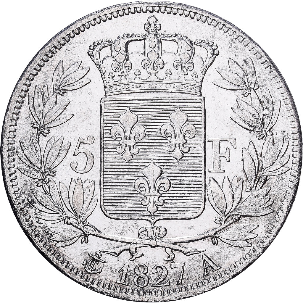 France, Charles X, 5 Francs, 1827, Paris, Argent, TB+, Gadoury:644, KM:728.1