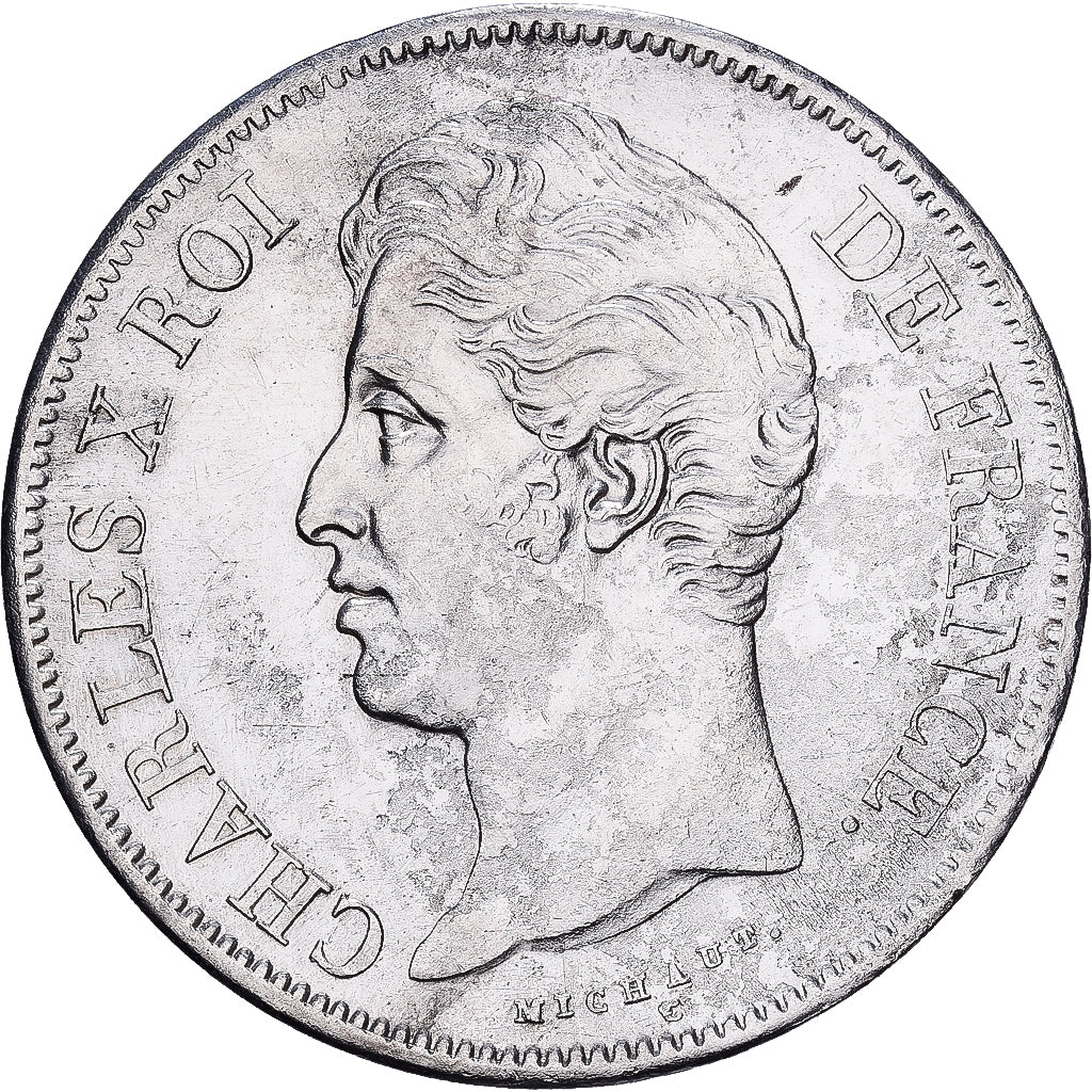 France, Charles X, 5 Francs, 1827, Rouen, Silver, VF(30-35), Gadoury:644