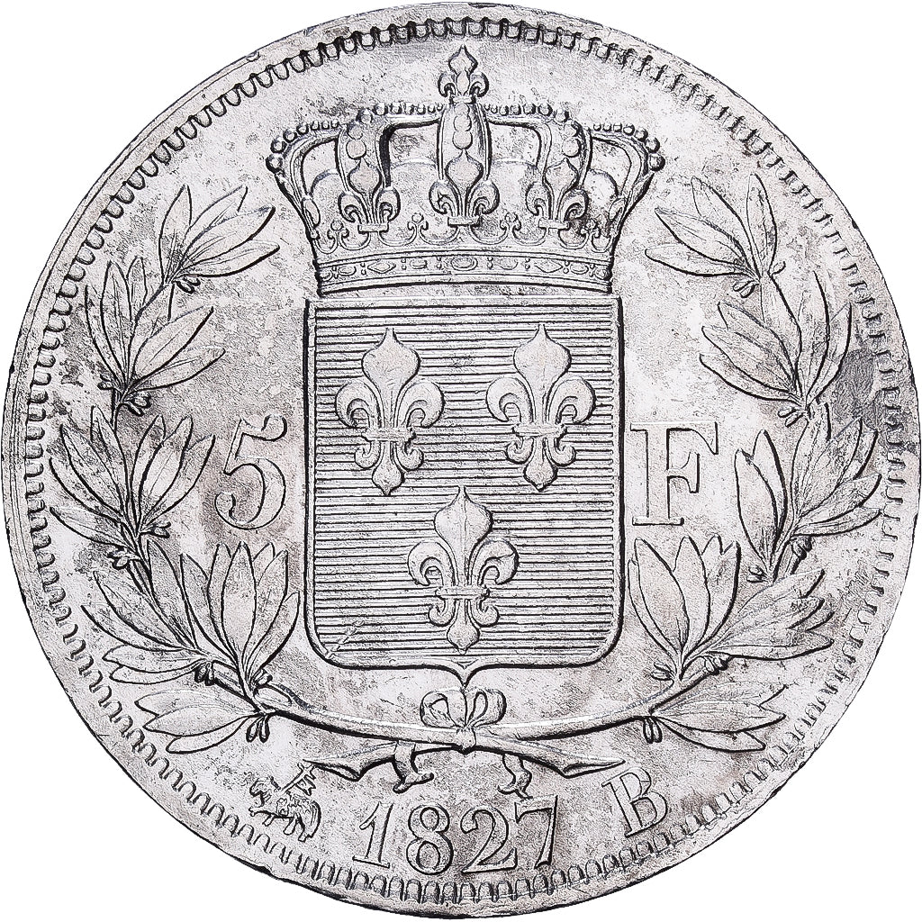 France, Charles X, 5 Francs, 1827, Rouen, Silver, VF(30-35), Gadoury:644