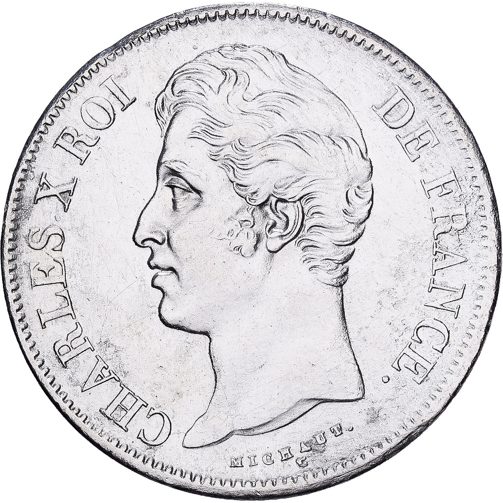 Francia, Charles X, 5 Francs, 1827, Rouen, Plata, BC+, Gadoury:644, KM:728.2