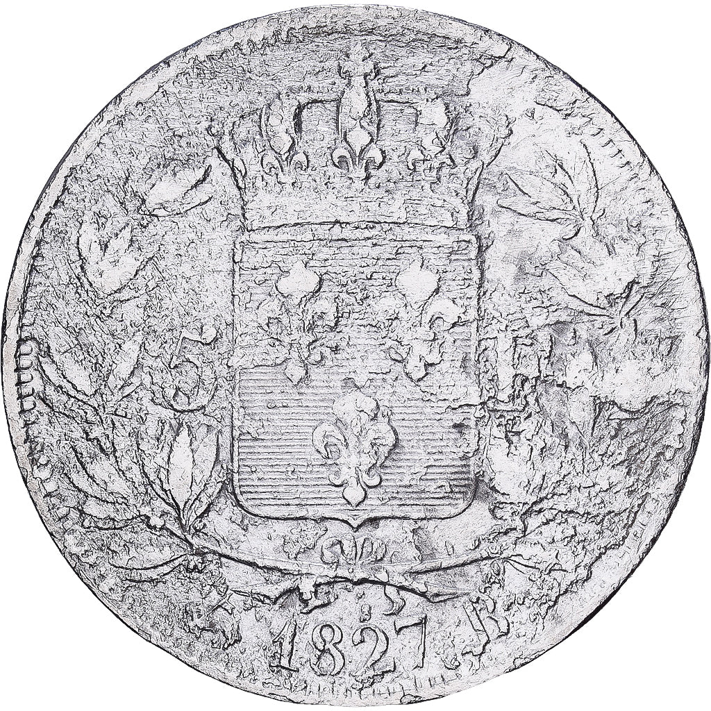 Francia, Charles X, 5 Francs, 1827, Rouen, Plata, BC+, Gadoury:644, KM:728.2