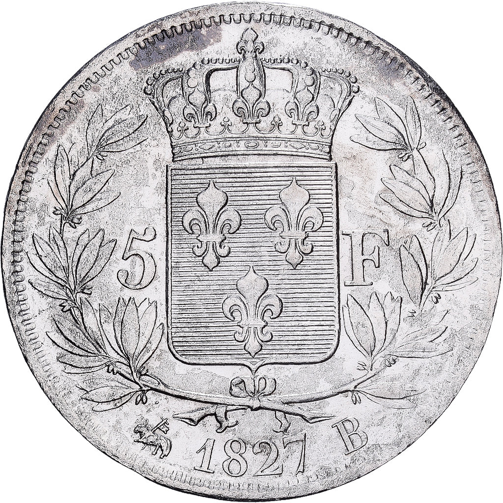 France, Charles X, 5 Francs, 1827, Rouen, Silver, VF(30-35), Gadoury:644