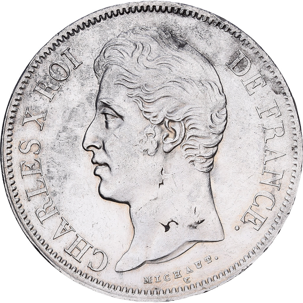 Frankreich, Charles X, 5 Francs, 1827, Rouen, Silber, S+, Gadoury:644, KM:728.2