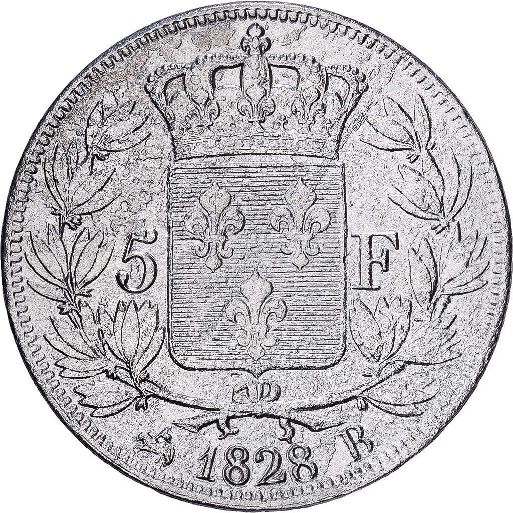 France, Charles X, 5 Francs, 1828, Rouen, Argent, TB+, Gadoury:644, KM:728.2