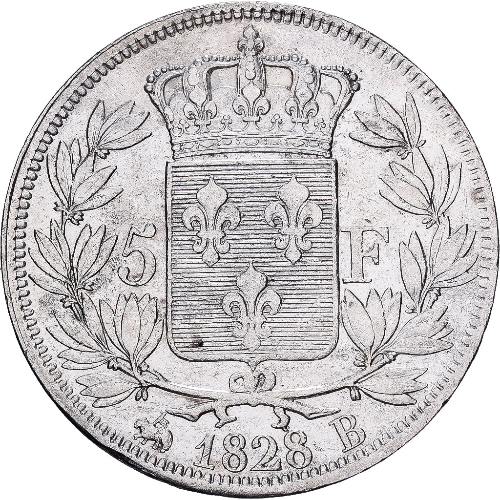 France, Charles X, 5 Francs, 1828, Rouen, Argent, TTB, Gadoury:644, KM:728.2