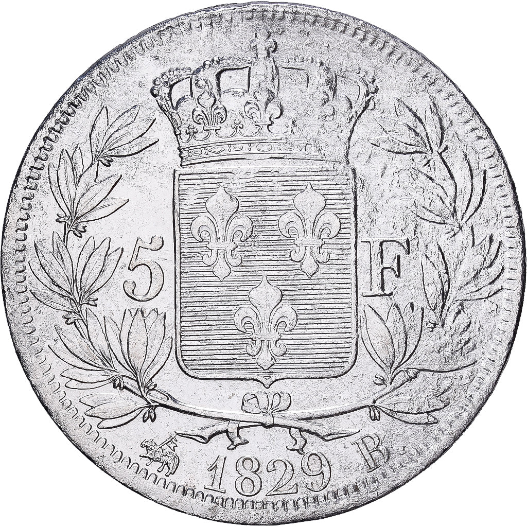 France, Charles X, 5 Francs, 1829, Rouen, Argent, TB+, Gadoury:644, KM:728.2