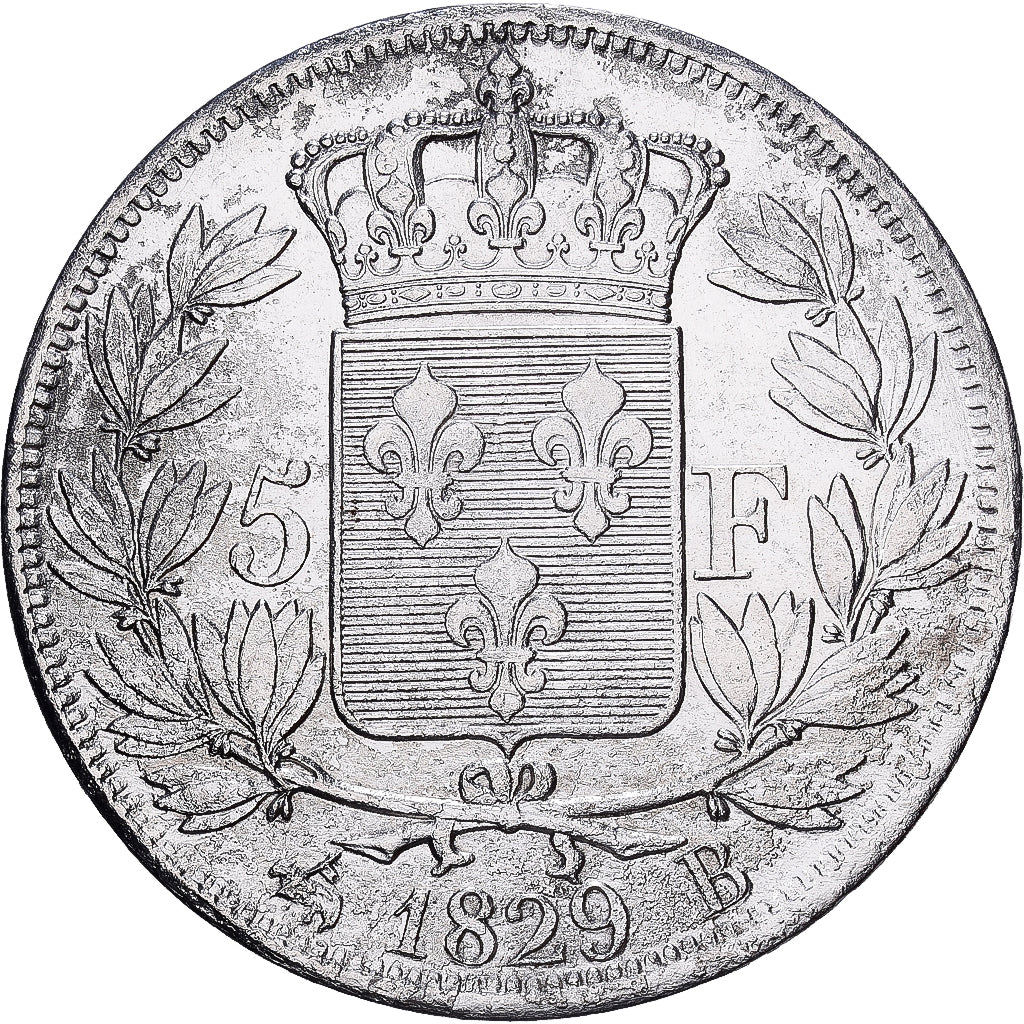 Francia, Charles X, 5 Francs, 1829, Rouen, Argento, MB+, Gadoury:644, KM:728.2