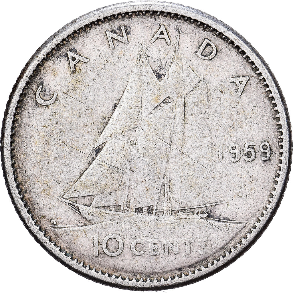 Kanada, Elizabeth II, 10 Cents, 1959, Royal Canadian Mint, Silber, S+, KM:51