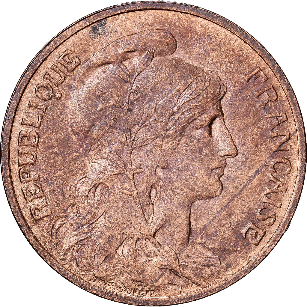 Francia, 5 Centimes, Dupuis, 1908, Paris, Bronzo, BB+, Gadoury:165, KM:842