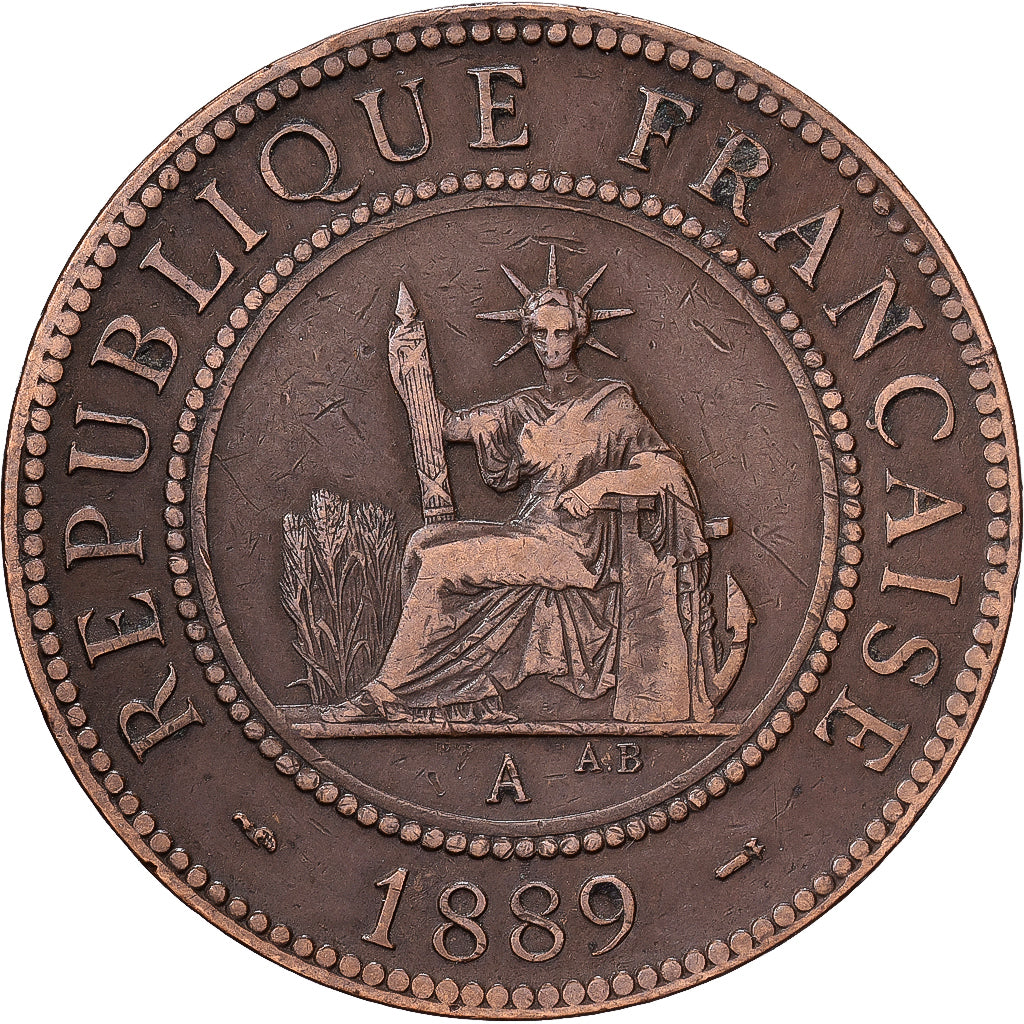 Indocia Francese, Cent, 1889, Paris, Bronzo, BB, Lecompte:41, KM:1