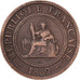 Indocia Francese, Cent, 1889, Paris, Bronzo, BB, Lecompte:41, KM:1
