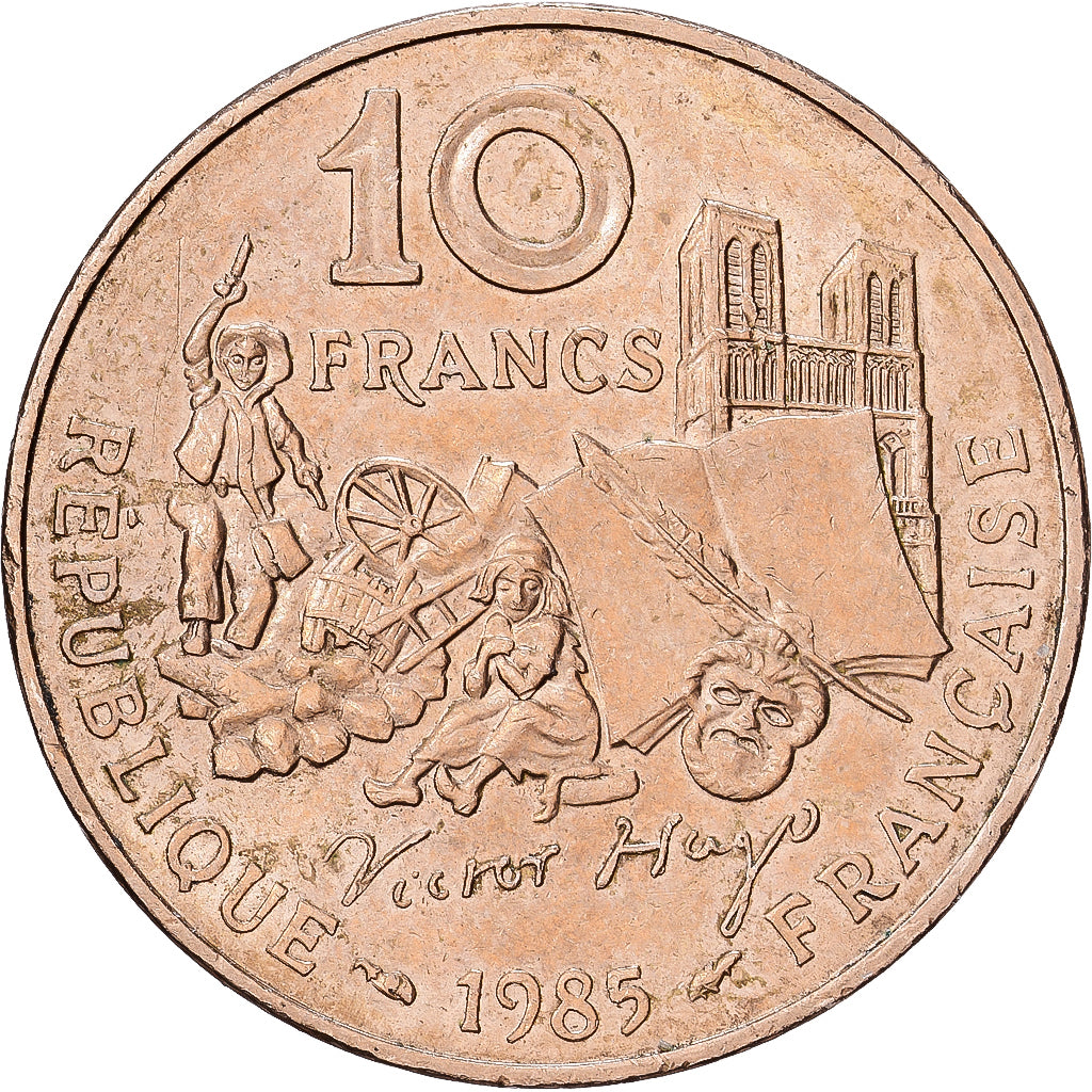 Francja, 10 Francs, Victor Hugo, 1985, Paris, Nikiel-Brąz, AU(50-53)