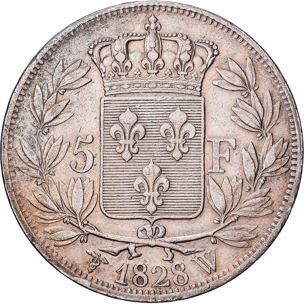 France, Charles X, 5 Francs, 1828, Lille, Silver, EF(40-45), Gadoury:644